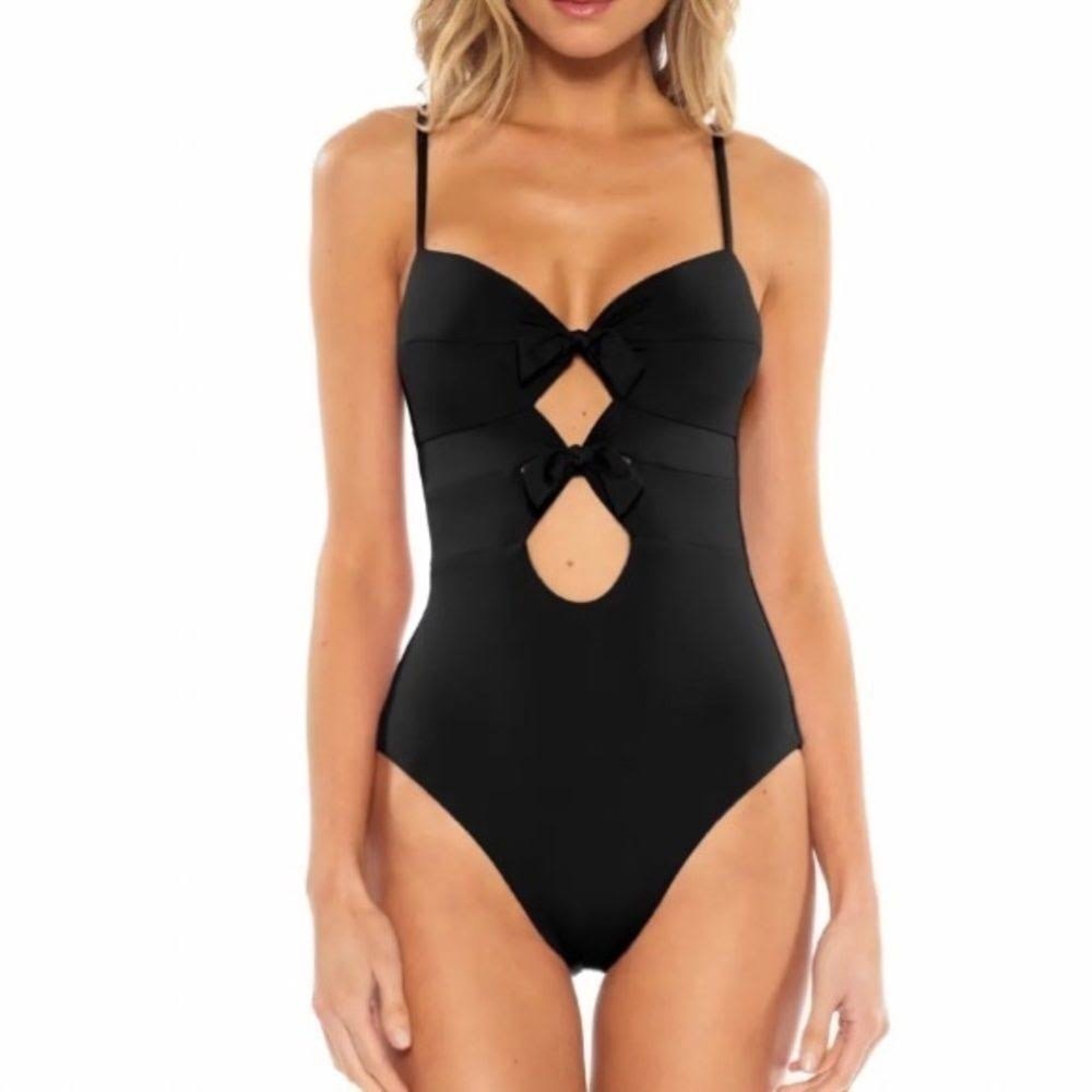Becca Black One Piece Double Tie Front Swimsuit sz S